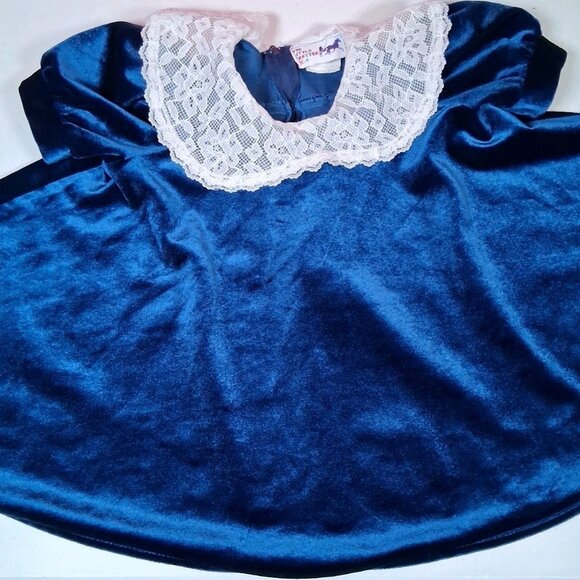 Vintage The Little Trotter Dress Size 4 Royal Blue Velour Lace Collar Party - Picture 10 of 16